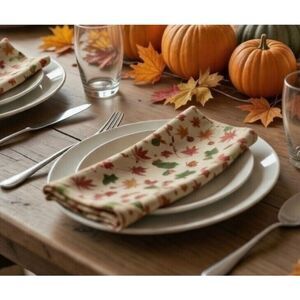 Set of 6 Vintage Autumn Fall Leaves Acorns 12" X 18" Cloth Fabric Placemats